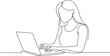 © stockingtimee - Freelancer line art illustration of woman using laptop for work or study at home