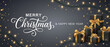 © Leo Nasi - Christmas banner. Background Xmas design of sparkling lights garland, with realistic gifts box, black snowflake and glitter gold confetti. Horizontal christmas poster, greeting cards, headers, website
