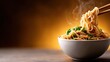 © Freshpixel - A steaming bowl of delicious noodles garnished with fresh green onions captures a comforting meal, evoking the pleasure and warmth of enjoying homemade food.