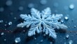 © vinik136 - A large, intricate snowflake resting on a dark, wet surface with water droplets surrounding it.