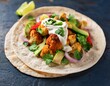 © Kath - vegan taco with roasted cauliflower fresh cilantro colorful vegetables and creamy sauce on tortilla plant based meal highlights healthy eating and modern vegan food trend