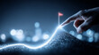 © Rosi - A conceptual representation of a strategic objective highlighted by a fingertip touching a rising digital landscape that symbolizes direction growth and long term achievement.