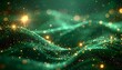 © KAWIVA - Luxurious emerald green abstract background featuring shimmering golden particles, dynamic light waves, and sparkling bokeh effects for elegant designs and festive celebrations