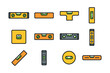 © YULIIA - Set of various colorful spirit level icons in different shapes.