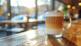 Mocca Foam on Wooden Table in Cozy Cafe – Aesthetic Coffee Mockup