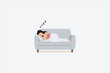 © CRCS - Vector Illustration of a woman sleeping on a sofa, covered with a blanket, showing a calm and restful moment.