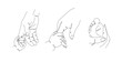 © anna42f - Mother hold child finger, hand, foot illustration drawing in linear art style with black color lines on white background