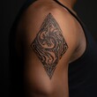 © Anan - Dynamic Tribal Tattoo Design with Abstract Flames and Swirls on Shoulder - Colorful Graphic Illustration