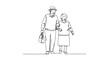 © Maryam - Continuous line drawing of a senior couple strolling in harmony on a sunny afternoon