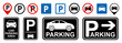 © dlyastokiv - Car parking icon set, car parking area, no parking signs