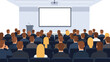 © Popu - Engaging conference of diverse attendees watching presentation on screen ready for your message or design with room for text