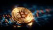 © kaliel - A detailed bitcoin coin standing on financial charts symbolizing digital currency value, economic innovation and market potential.