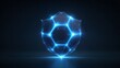 © YOUR - Glowing blue geometric structure resembling a protective shield hovers against a dark background