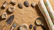 © Artem - Celebrating World Science Day with fossils, tools, and maps in an educational flatlay setting
