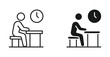 © Masuda Akthar - Waiting person icon set in outline and silhouette style, representing break time, patience, schedule, and time management, vector illustration.