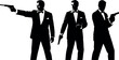 © Md - Silhouette collection of three secret agent man figures in tuxedo holding pistol gun