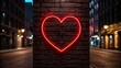 © NoorArt Studio - Red neon heart sign glowing on dark brick wall at night