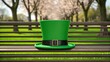 © NoorArt Studio - Green leprechaun hat sitting on a park bench outdoors