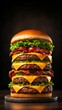 © NoorArt Studio - Tall, stacked triple cheeseburger with bacon and lettuce