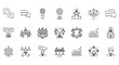 © Mostafizur - Collection of handdrawn business and team management icons featuring communication, leadership, meeting, and growth chart symbols isolated on transparent background