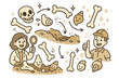 © Александр Михайлюк - Cheerful Fossilization Timeline. Magical doodle taphonomic timeline with cheerful bones and shells, cartoon arrows showing decay