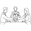 © MDSUMAR - Robot facilitating handshake between business people, future collaboration concept. Vector