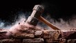 © Oleksandr - An old sledgehammer breaking a brick wall, dust particles fly, a symbolic representation of destruction and reconstruction. Ideal for construction and demolition themes.