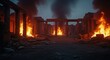 © MMerellinn - Ancient Pompeii ruins consumed by fierce flames, a profound tragedy under dark skies. Intense destruction and thick smoke billow, marking a violent volcano eruption's devastating impact.