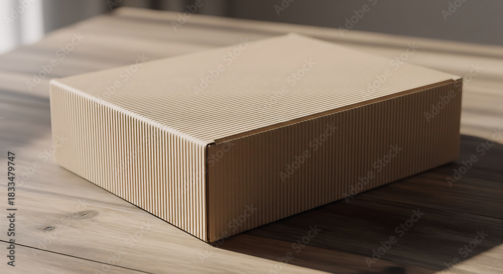 Corrugated Cardboard Shipping Box on Wooden Table