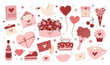 © roskque - Valentine themed set of cute hand drawn romantic elements with lovely decorative icons for cards posters and creative projects