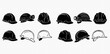 © Adji - A collection of black and white hard hat safety helmets for construction and mining workers.
