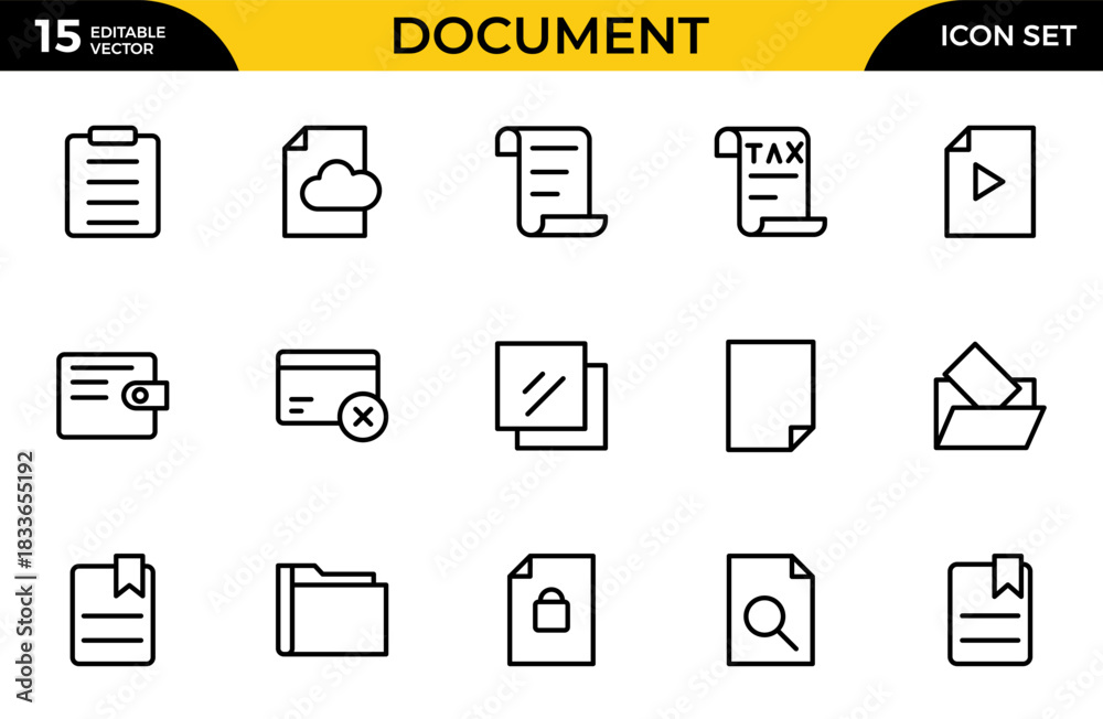 Document Line Icon Set. Contains such icons as File, Folder, Download ...