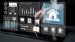 © InfiniteFlow - A modern smart home dashboard showcases energy usage statistics, solar power output, and home automation controls, all on a sleek touchscreen interface. Gantry