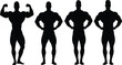© Asad Creative - Four black silhouettes of muscular men posing on a white background bodybuilder fitness