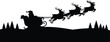 © Amdadul - Flying Santa Claus sleigh with reindeer team vector silhouette, winter artwork, christmas themes and seasonal decoration, representing Christmas holiday spirit.