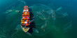 © SHUTTER DIN - Aerial view of container cargo ship with global logistics network and digital tracking map system for smart transportation concept.