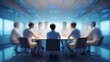 © Stromlab-2 - Boardroom meeting with blurred participants around conference table discussion strategy