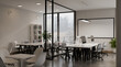 © Prathankarnpap - Modern white open space office interior with city scape 3d render