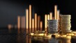 © Prapan - Golden Stacks and Rising Trends: A symbolic depiction of financial growth, stacks of gold and silver coins are juxtaposed against a backdrop of ascending bar graphs.
