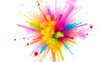 © Lucy - holi. Vibrant explosion of colorful Holi powder against white, symbolizing joy and celebration in abstract form. event programs.