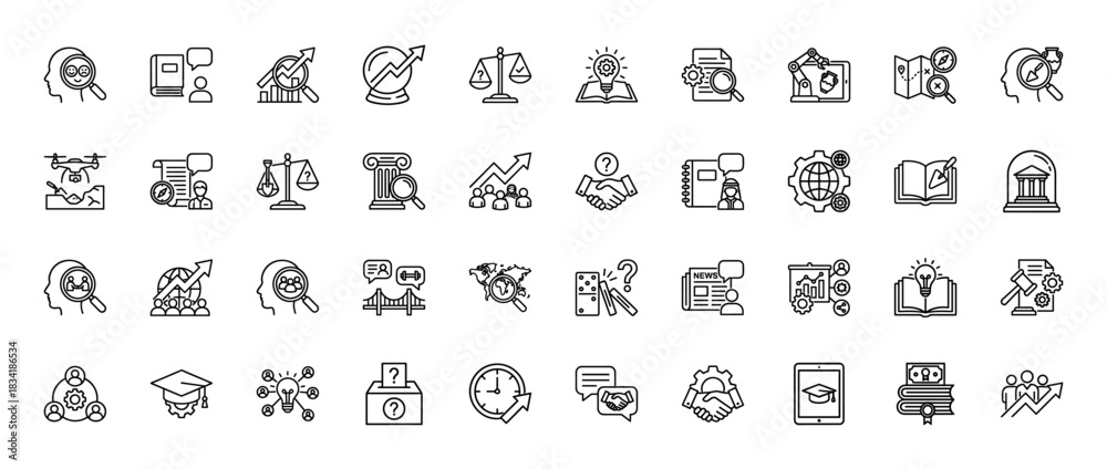 Research and analysis thin line icon set. Vector pictograms of ...