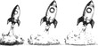 © cac_tus - Rocket launch sketch, hand drawn style, three rockets blasting off with smoke clouds. Vector illustration