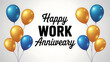 © Yasin - Happy work anniversary message with gold and blue balloons on a white background image