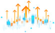 © ImageFlow - Abstract orange arrows and candlestick chart elements in blue and orange colors on isolated white background, representing financial growth concept