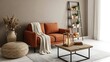 © Doley Design - Warm and Inviting Living Room with Orange Sofa and Ladder Shelf 96e4bc53334fdaf81624013409a834f2dr