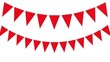© Always - Two curved strings of red triangular bunting flags hanging against a plain white background.