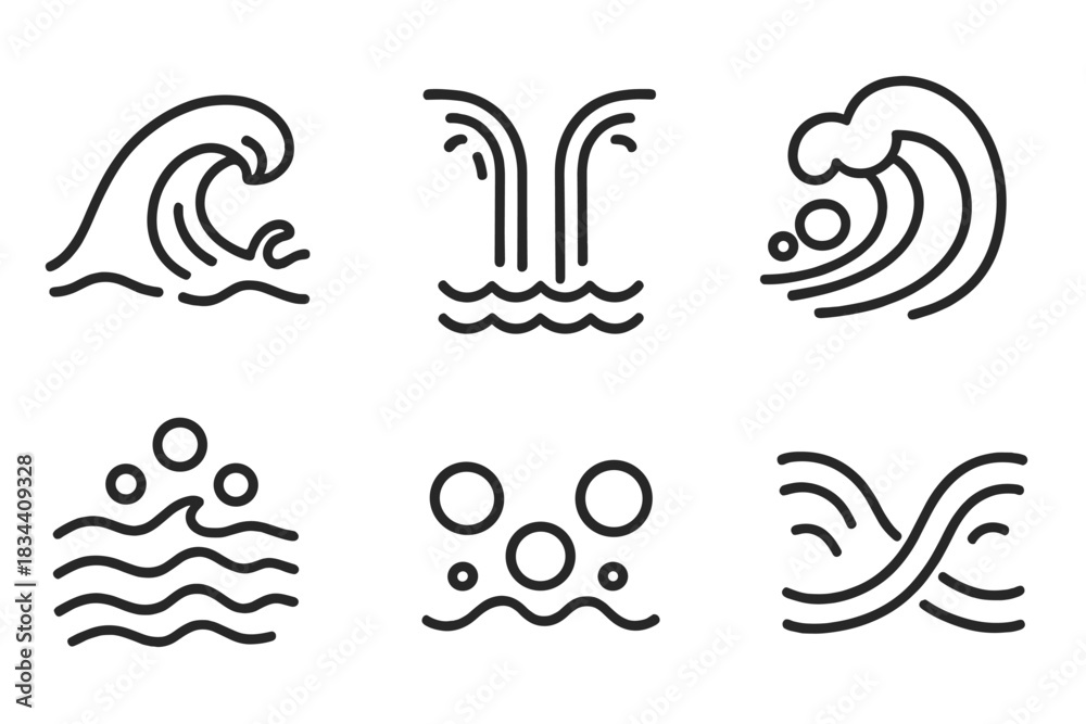 Water Line Style Icons. Line style icons of violent watershed of ...