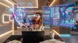 © Rendara Studio - Businesswoman analyzing holographic financial data with smart glasses