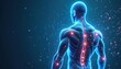 © Vadym - Muscular male torso with glowing spine, representing muscle regeneration and recovery. Digital illustration of human anatomy with light particles, suggesting energy and vitality for athletes.