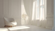 © iPhoto - Cloud dancer minimalist aesthetic room design ideas white interior with chair and curtains decor, colour of the year 2026